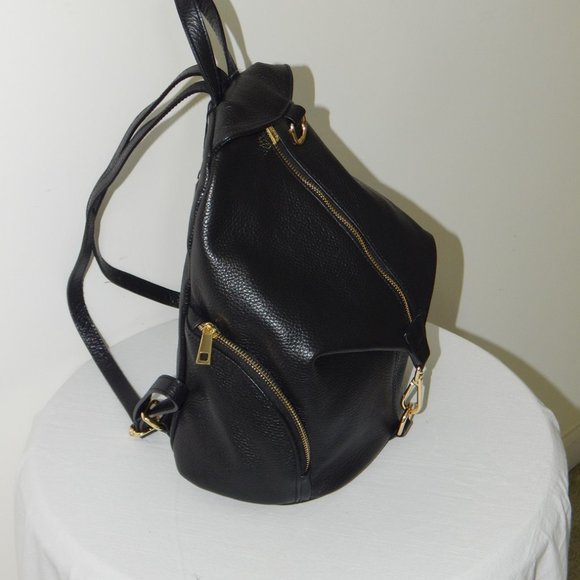 NWT UNICA Genuine Pebble Leather Zipper Closure BLACK Backpack Made in Italy main image 8